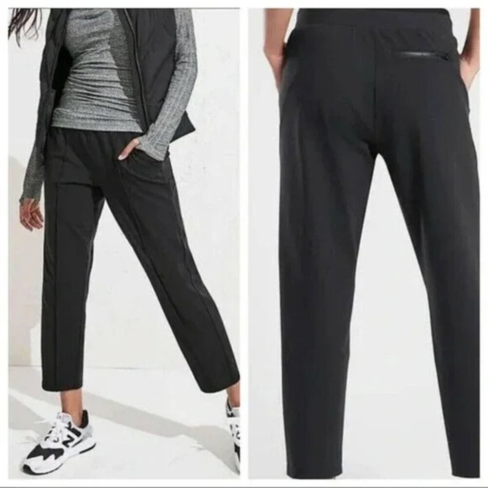 ATHLETA Venice Mid Rise Zip Pocket Stretch Tapered Pintuck Pants Black, Small